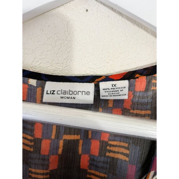 Liz Claiborne Wowmens Plus Size 1X Sheer Printed Peplum Blouse Top Lightweight - Picture 3 of 9